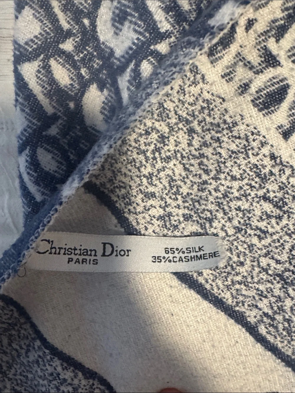 Dior Navy & Cream Logo Fringe Shawl
